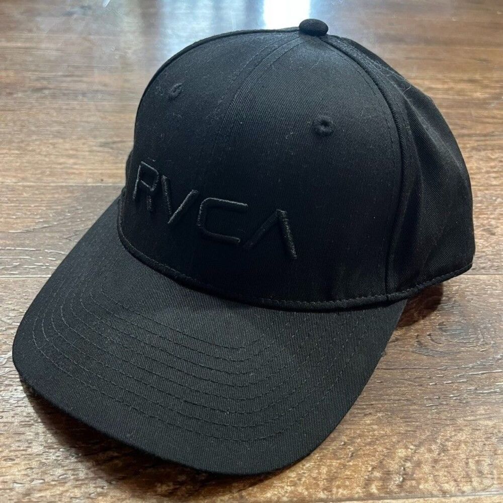 RVCA Mens Snapback Hat Black Adjustable Cap Surf Skate Outdoor Minimalist